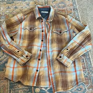 Outerknown blanket shirt in Brown and Blue plaid size Large